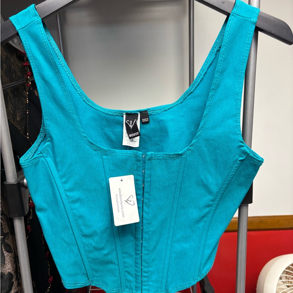 Windsor Blue Fitted Bustier Tank Top